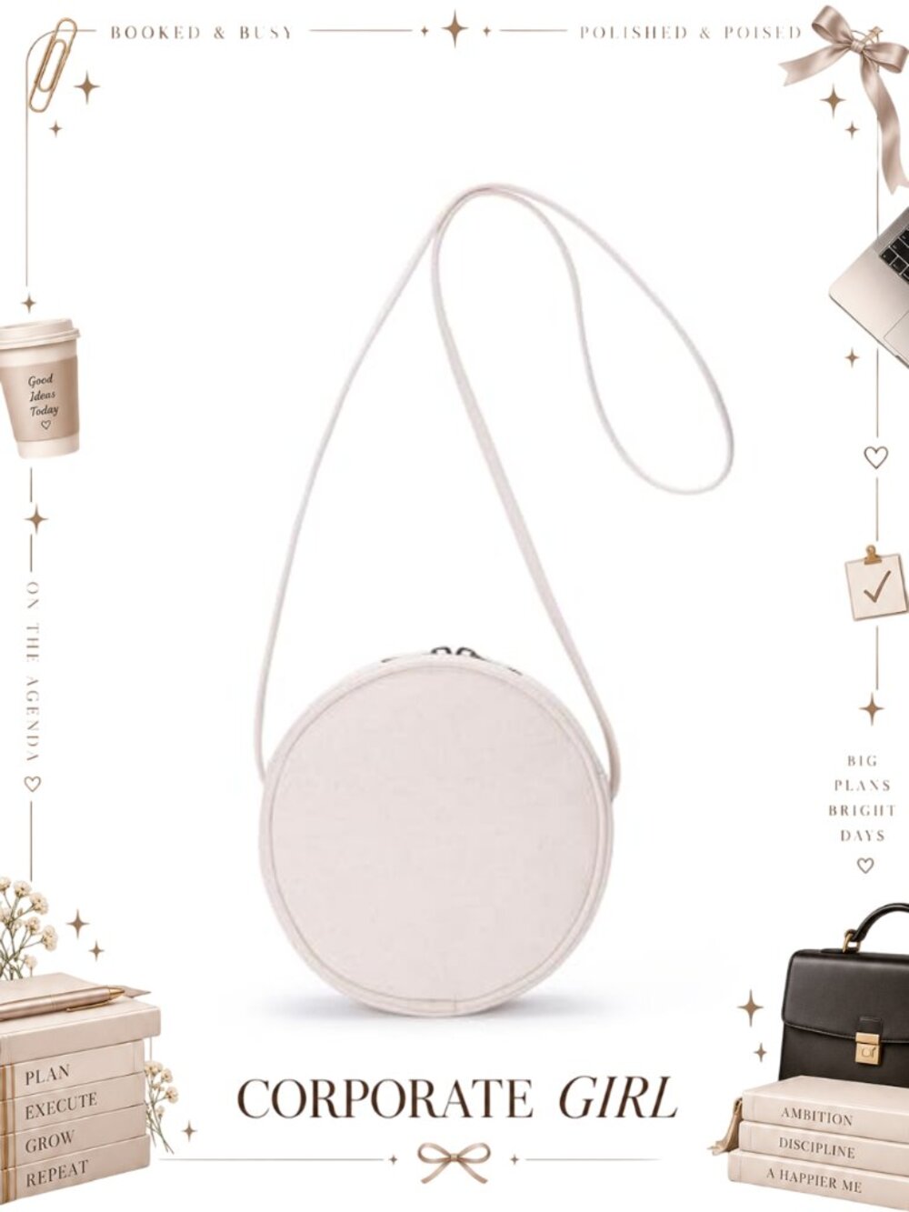 Cotton Canvas Round Crossbody Bag Zipper Circle Purse